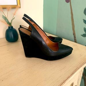 Zara Suede Leather Wedge High Heels Pointed Toe 9